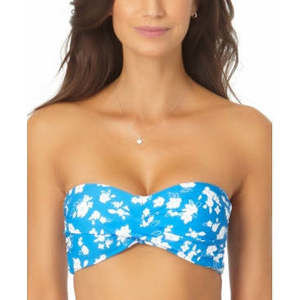 ANNE COLE Women S Blue Floral Stretch Lace-up Tie wimsuit Top L